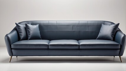 Obraz premium A contemporary dark blue sofa with sleek lines and minimalist design, set against a white backdrop, isolated on white background.-