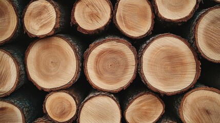 Fototapeta premium Natural Textures: Close-up of Stacked Wooden Logs for Environmental and Construction Themes