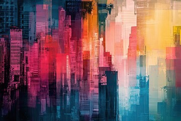 Abstract Cityscape with Vibrant Colors and Geometric Shapes
