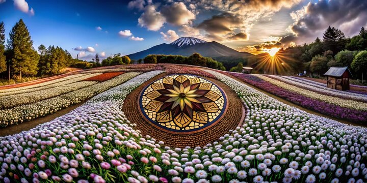 Yukiwa Flower Pattern in Japanese Kumiko Zaiku Style - Panoramic Photography for Nature Lovers