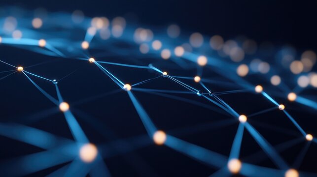 Abstract Blue Network with Illuminated Points