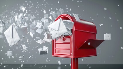 Red Mailbox Overflowing with White Envelopes