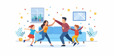 Energetic and Tender Family Dancing in Living Room with Warm Bokeh Lighting - Abstract Digital Art Capturing Joy and Movement