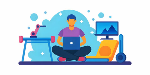 Soft Bokeh Digital Art of Remote Worker Balancing Comfort and Productivity with Laptop and Tea in Cozy Home Setting | Serenity and Work-Life Harmony