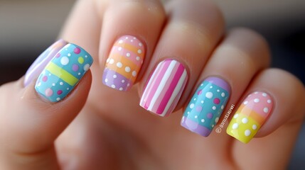 Playful Pastel Manicure with Vibrant Nail Patterns