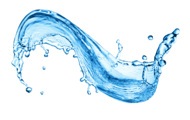 Blue water splashing on a backdrop.