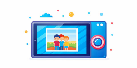 Glossy Tablet with Family Photo Placeholder on Plain Background - High Resolution Image for Technology and Family Bonding Concept