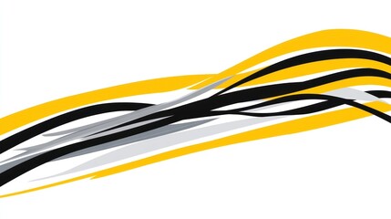 Abstract design featuring flowing lines in black, white, and yellow.