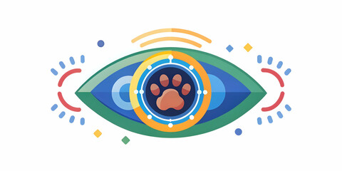 Close-Up of Pet's Eye with Biometric Sensor - Macro Image Showcasing Advanced Technology for Enhancing Pet Health and Family Connection