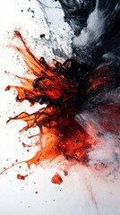 An abstract explosion of red and black colors, resembling ink or paint splashes.