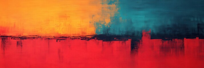 Abstract Painting with Orange, Teal, and Red Colors