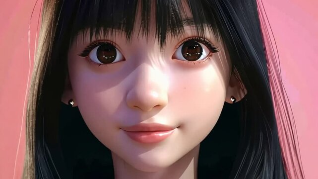3D Illustration of Beautiful Long-Hair Girl