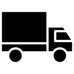 Delivery Truck Icon, Black And White Glyph Icon Symbol.