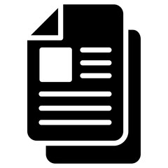 Document Icon, Black And White Glyph Icon Symbol.