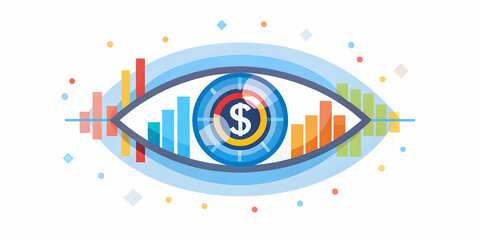 Close Up of Eye Reflecting Holographic Stock Charts - Data Analysis and Happiness in Futuristic Work from Home Setting