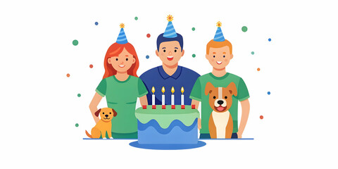 Family Celebrating Dog's Birthday with Cake: Candid Capture of Joy and Love in Pet-Friendly Celebrations | Stock Photo Concept