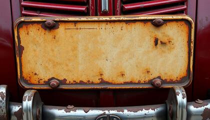 Vintage License Plate with Rust and Wear Marks back red car