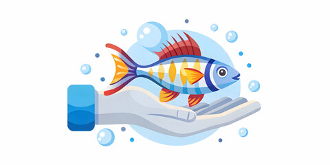 Tranquil Abstract Image of a Fish Swimming Towards an Outstretched Hand - Calming Effects of Pet Therapy with Aquatic Animals in Soft Colors