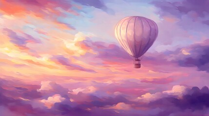 Fototapeta premium Hot Air Balloon in Colorful Sky at Sunset