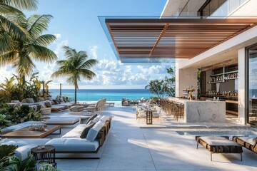 Motorized glass pergola tops this luxury commercial terrace with exclusive lounge areas.