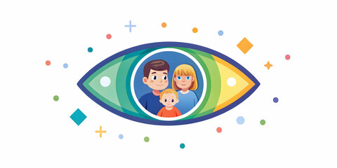 Close Up of Child�s Eye Capturing Holographic Family Photos � Macro Shot Symbolizing Family Memories and Bonding Through Technology | Photo Stock Concept