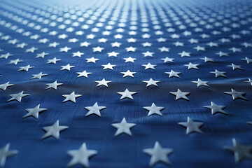 Obraz premium A close-up of a textured American flag, showcasing silver stars against a deep blue background, evoking patriotism and pride.