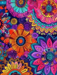 Fototapeta premium Intricate floral mandalas burst with vibrant colors, showcasing a captivating blend of nature’s patterns and artistic expression. Generative AI