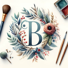 monogram water colour image to depict 'B'