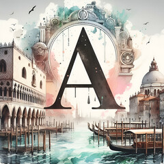 Monogram water colour image to depict 'A'