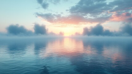 Fototapeta premium Serene Sunrise Over the Ocean with Fog
