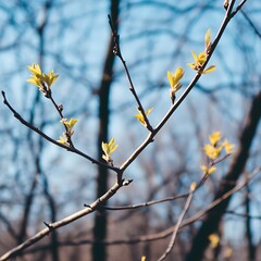 Fototapeta premium New Leaves Unfurling on Tree Branch in Spring