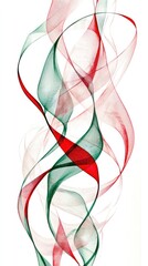 Abstract swirling ribbons in red and green create a dynamic visual effect.