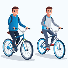 Obraz premium Young man cycling his bike, active lifestyle concept vector Illustrations isolated on a white background.