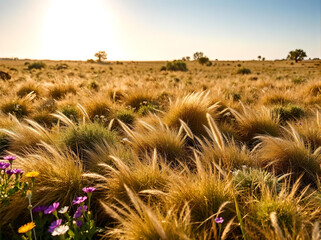 Flowering desert landscape with shrubs and trees