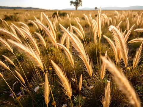 Close-up of detailed sawgrass in desert grassland 