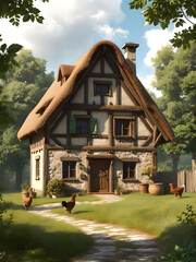 Medieval House portrait in the woods 
