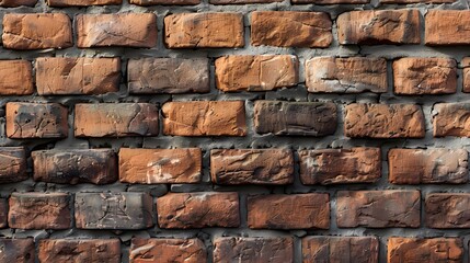 Naklejka premium The full brick wall, built with durable clay bricks in alternating patterns for strength and style, uses bricks sized 6.0-6.5 cm wide, 14-16 cm long, and 2.5-3.0 cm thick.
