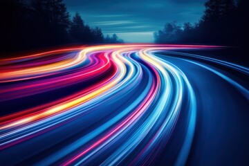 Abstract light trails with vibrant colors on dark background