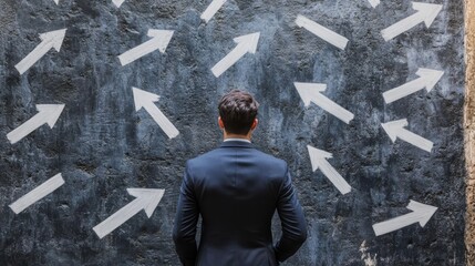 Strategic decisionmaking, businessman analyzing growth opportunities and market trends