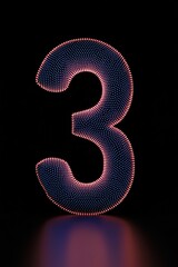 Naklejka premium A image of the number 3 in sleek 3D style with a smooth futuristic design and glowing neon blue edges floating against a dark background with subtle digital wave patterns, without shadows.