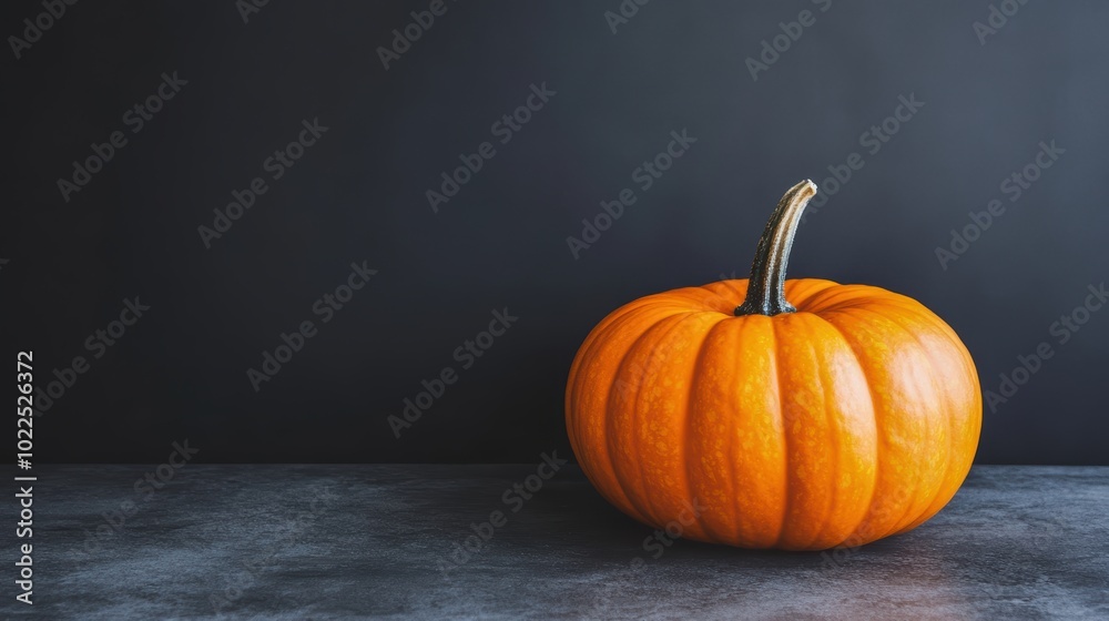 Wall mural vibrant orange pumpkin on dark background for autumn decor