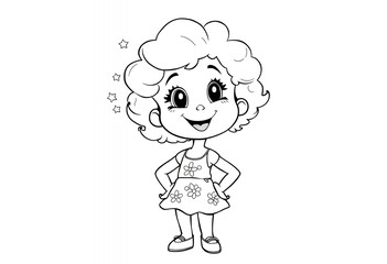 Fototapeta premium Cute Cartoon Girl Character Illustration for Kids Coloring Book