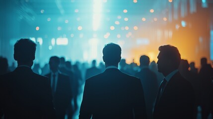 Corporate professionals networking at a business convention