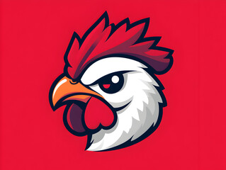 Obraz premium Fierce Cartoon Rooster Illustration on Red Background for Farm Logo Design