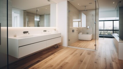 Fototapeta premium bathroom wood floor white walls