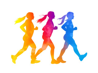 Energetic Woman Running in Colorful Silhouette Embracing Fitness and Health