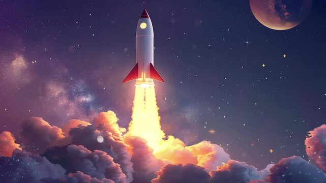 3d rocket space ship launch background seamless looping overlay 4k virtual video animation background