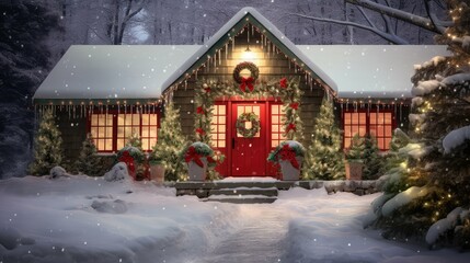 snowy red and green christmas