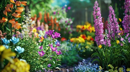 Obraz premium a vibrant garden featuring artificial flowers that mimic natural beauty