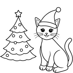 cat with a Christmas tree